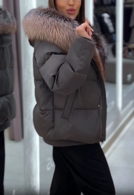 Oversized Cropped Puffer Jacket with Faux Fur Collar & Hood