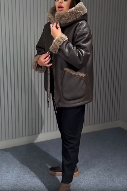 Faux Leather Shearling-Trim Parka