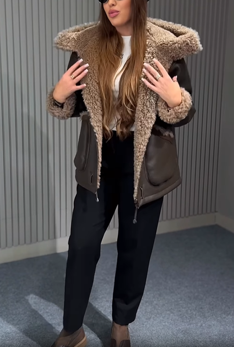 Faux Leather Shearling-Trim Parka