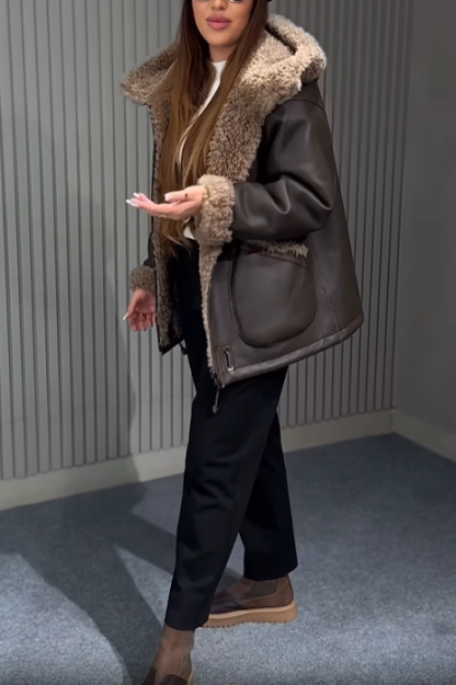 Faux Leather Shearling-Trim Parka