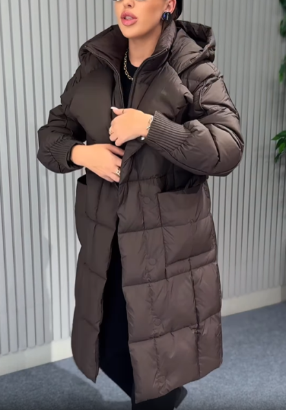 Layered Puffer Coat with Magnetic Snap Closure & Integrated Vest