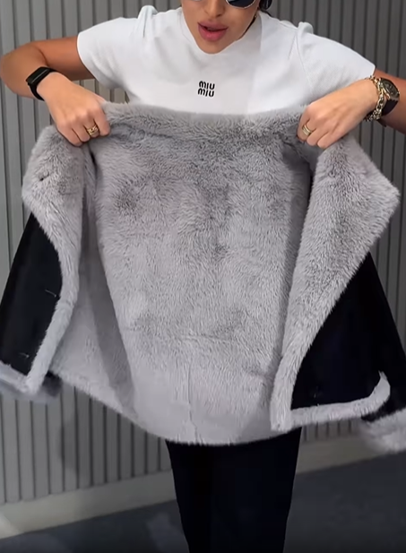 Faux Leather Shearling-Lined Jacket