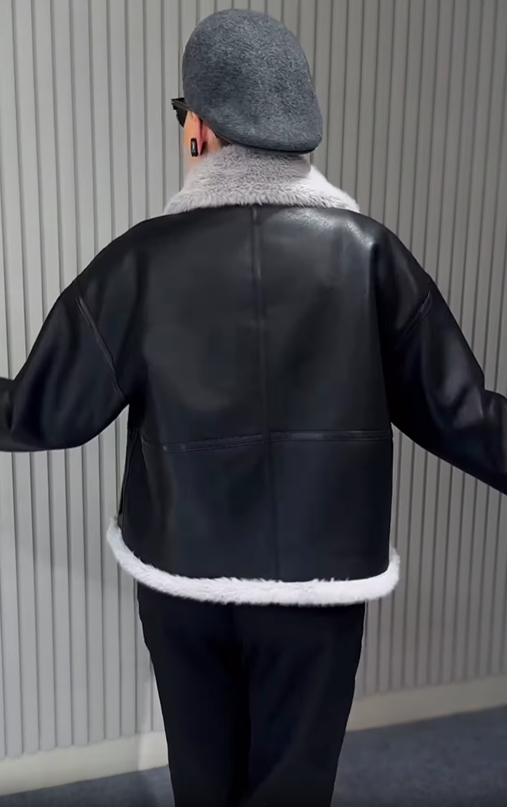 Faux Leather Shearling-Lined Jacket