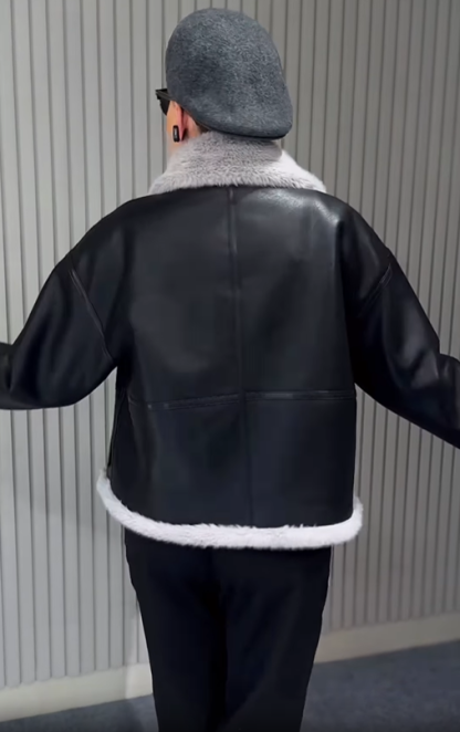 Faux Leather Shearling-Lined Jacket
