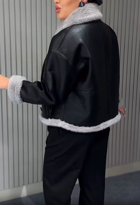 Faux Leather Shearling-Lined Jacket