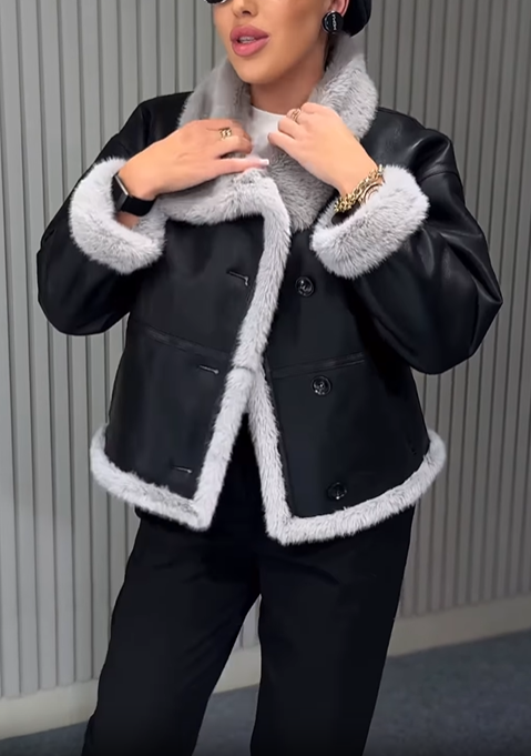 Faux Leather Shearling-Lined Jacket