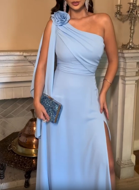 One-Shoulder Floral Detail Gown