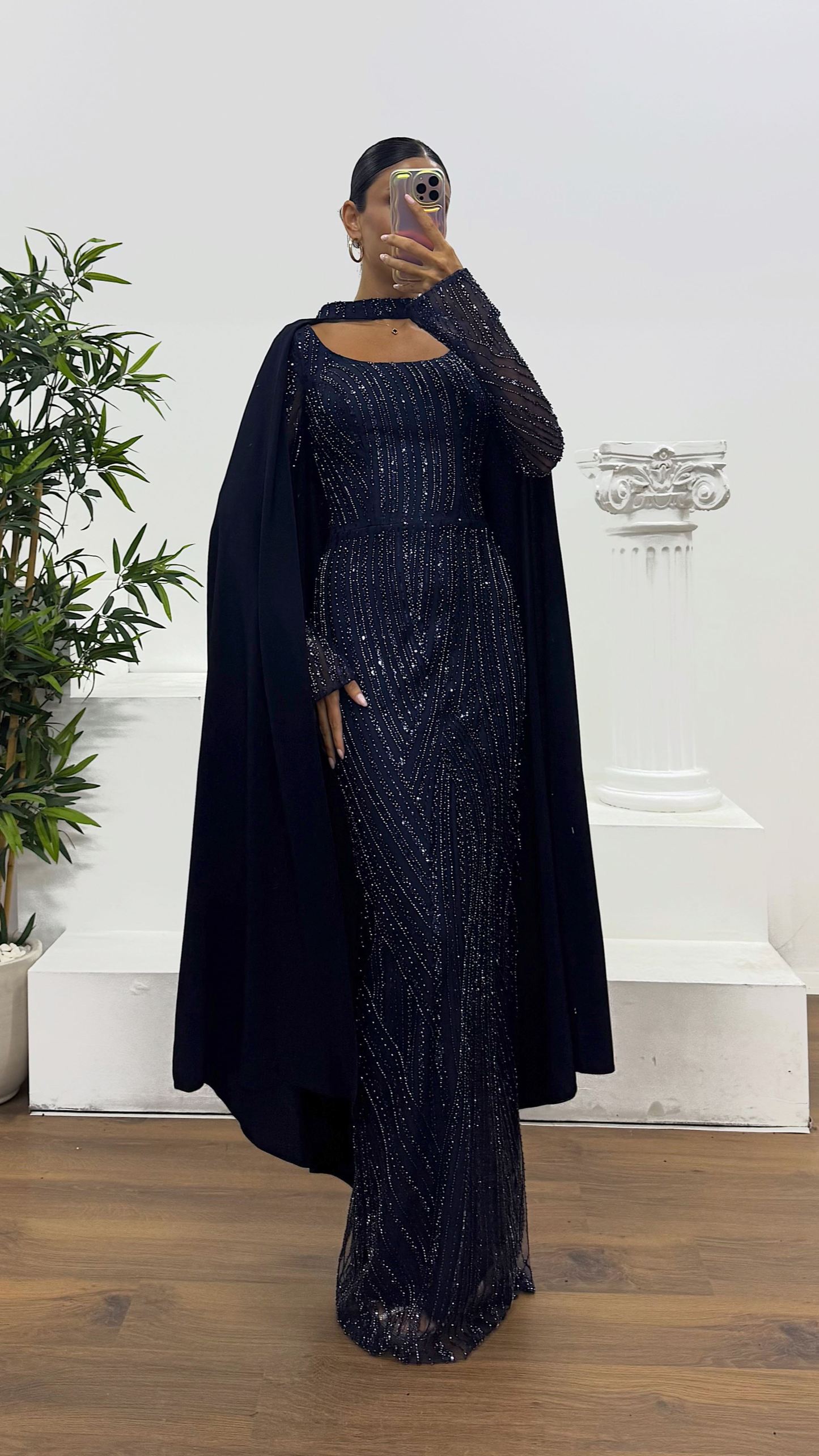 Cape Embroidered Evening Dress