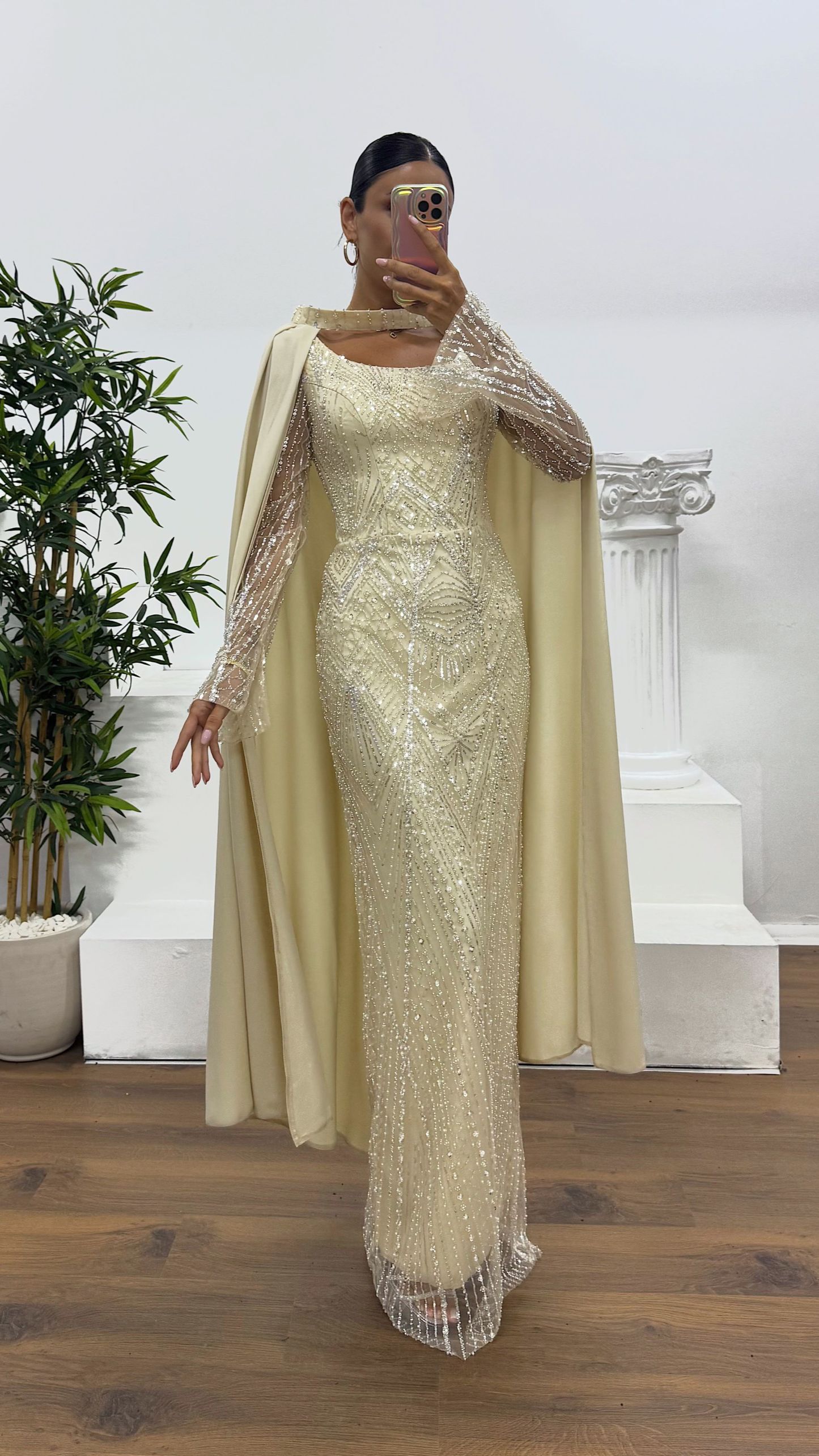 Cape Embroidered Evening Dress