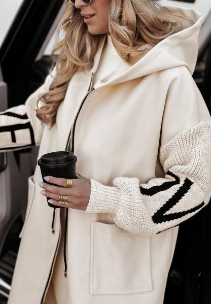 White Drawstring Hooded Coat