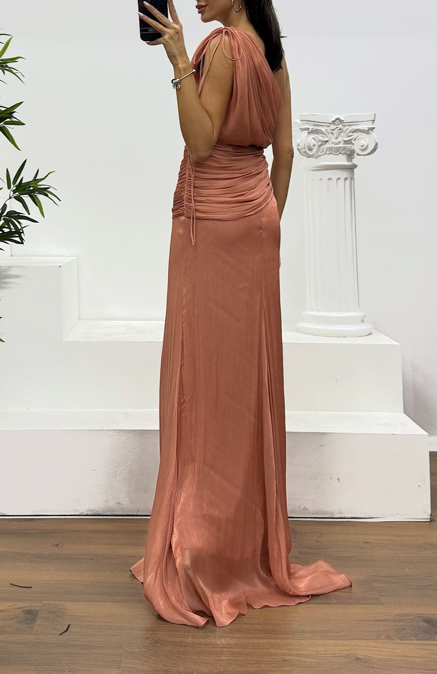 One Shoulder Chiffon Evening Dress
