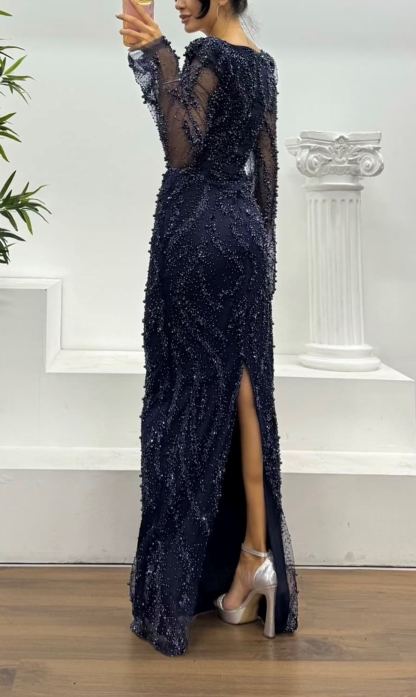 Square Neck Embroidered Evening Dress