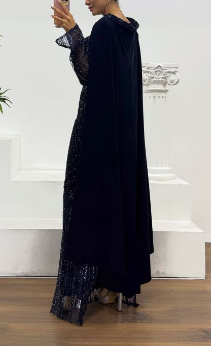 Cape Embroidered Evening Dress