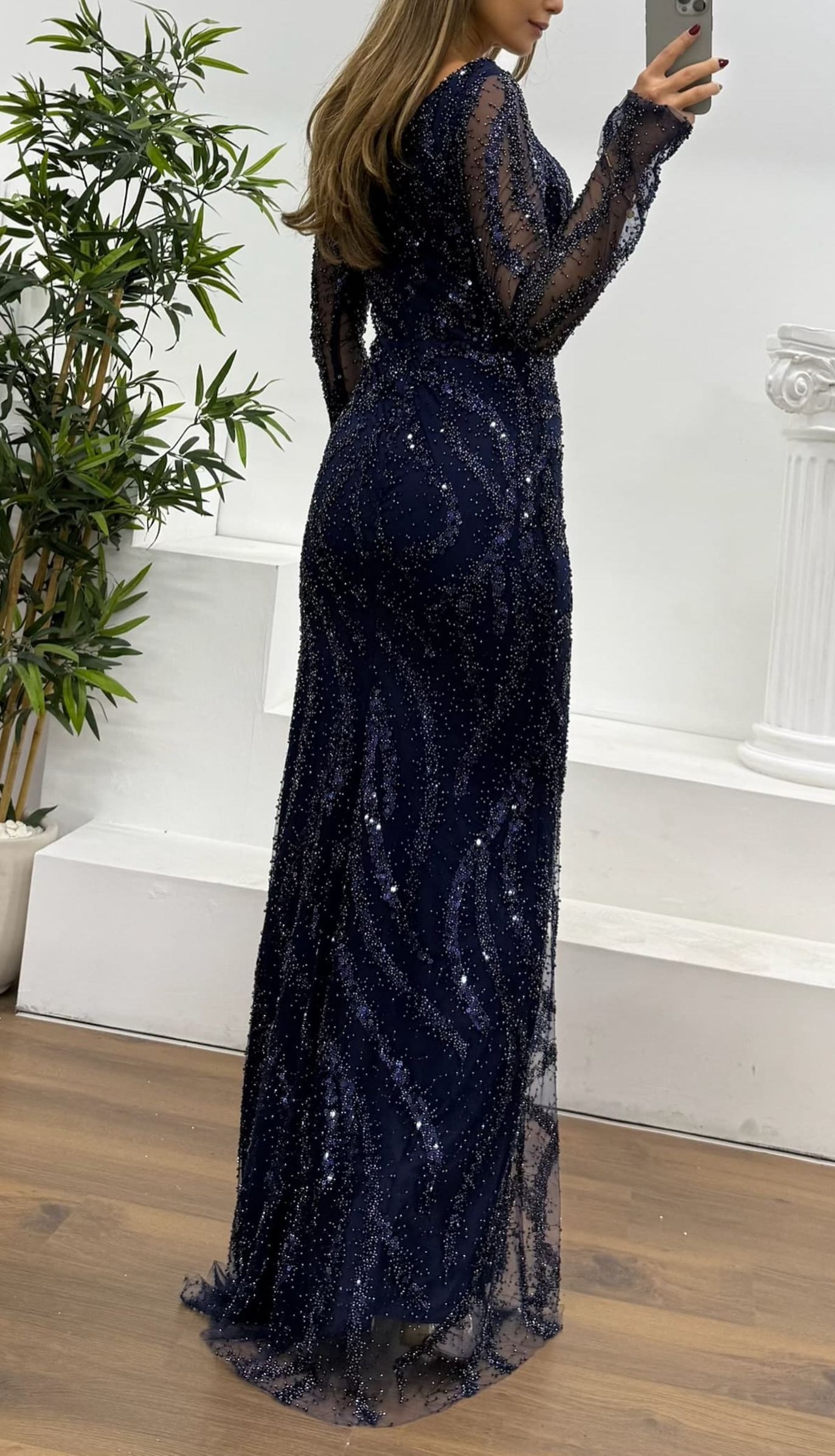 Asymmetrical Collar Embroidered Evening Dress