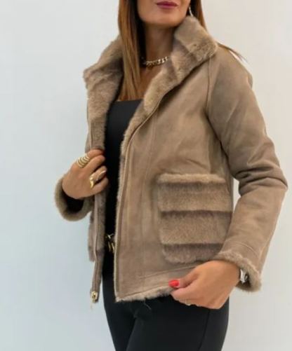 [Copy]Brown Faux Fur Hooded Coat with Belt