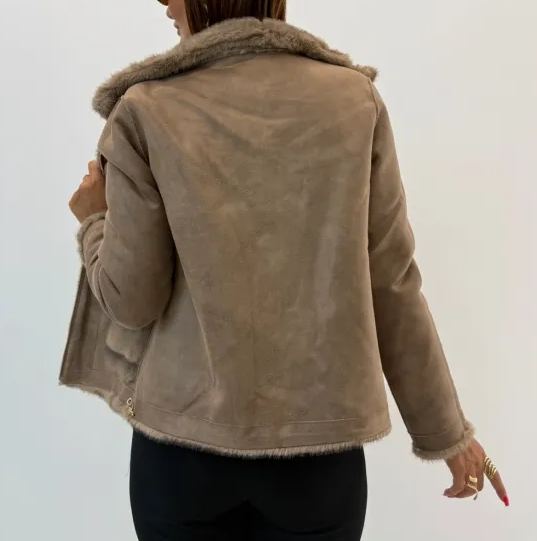 [Copy]Brown Faux Fur Hooded Coat with Belt