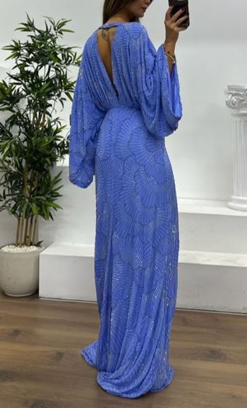 Bat Sleeve Special Hand Embroidered Evening Dress