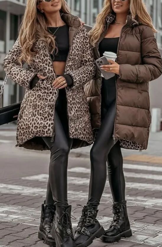 Leopard print double-faced down jacket