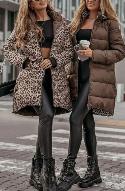 Leopard print double-faced down jacket