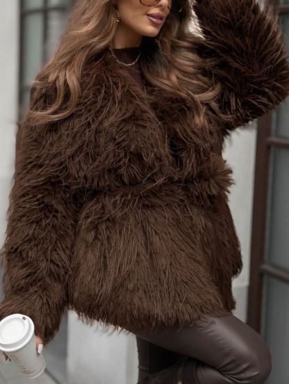 Short Wool-Blend Faux Fur Coat