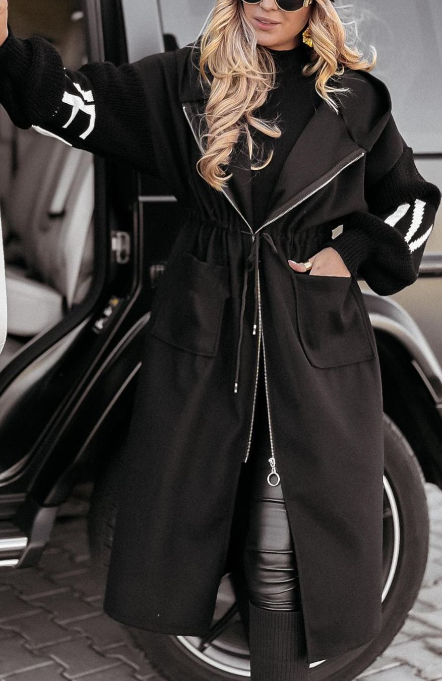 White Drawstring Hooded Coat