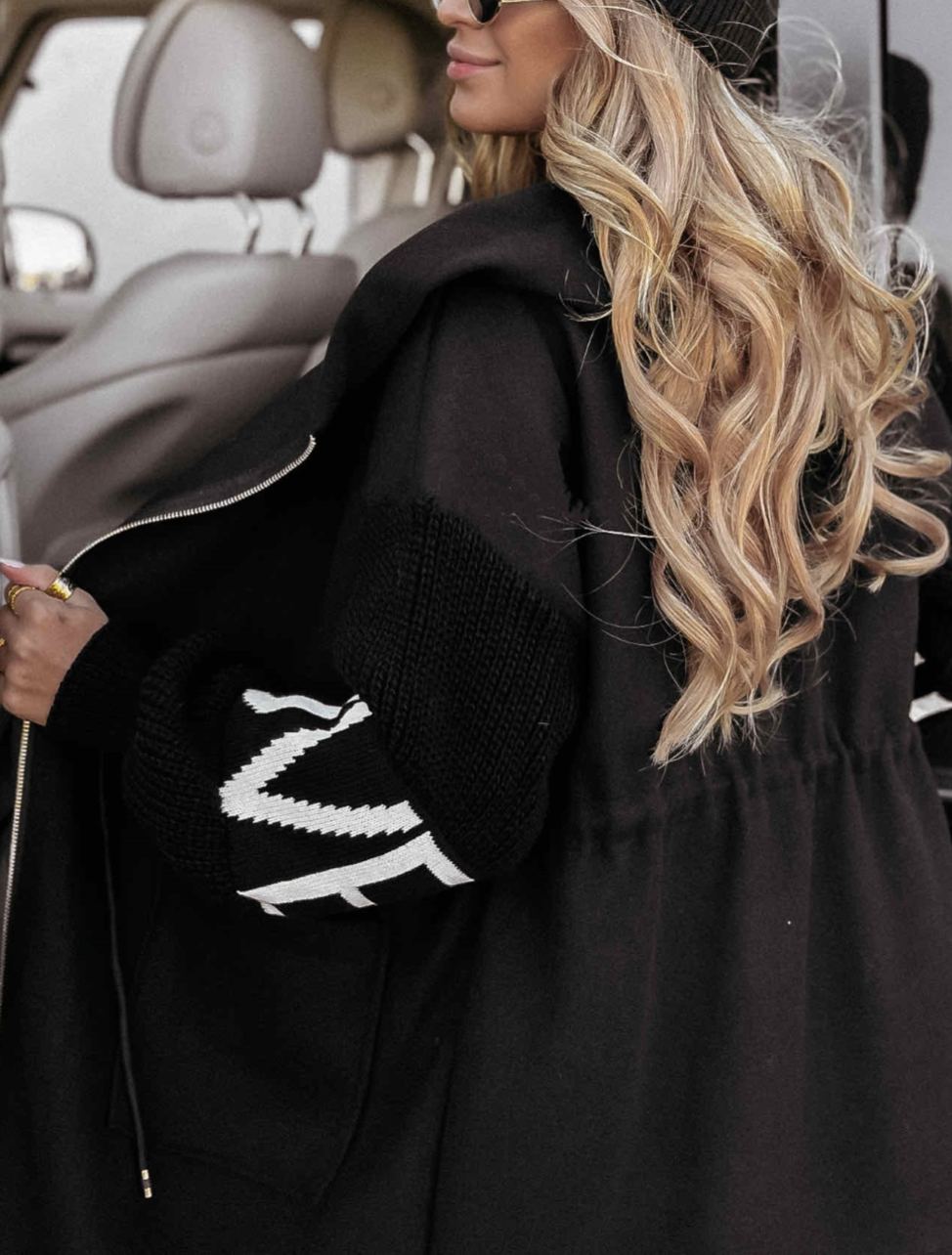 White Drawstring Hooded Coat