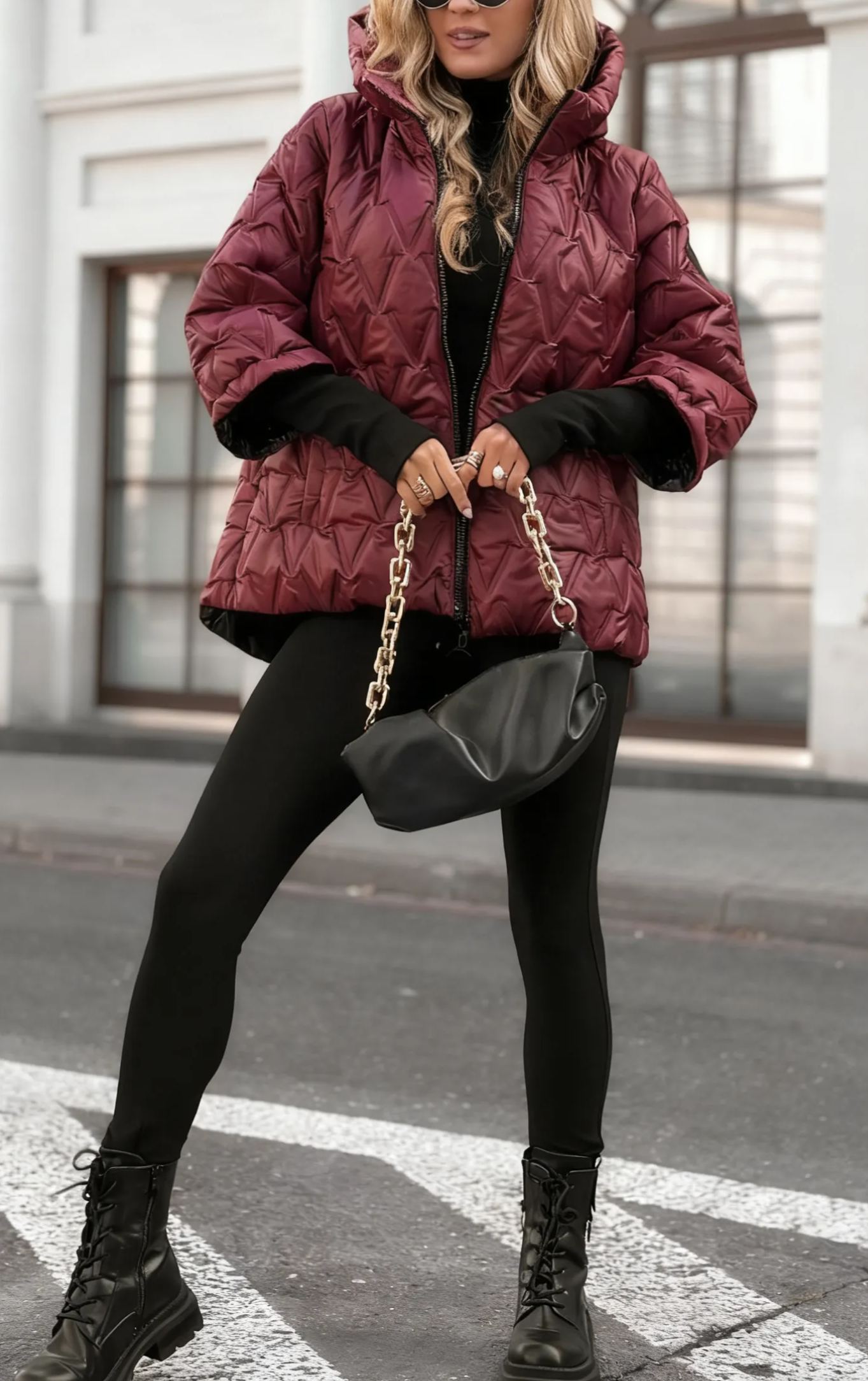 Quiet Afternoon burgundy short quilted jacket
