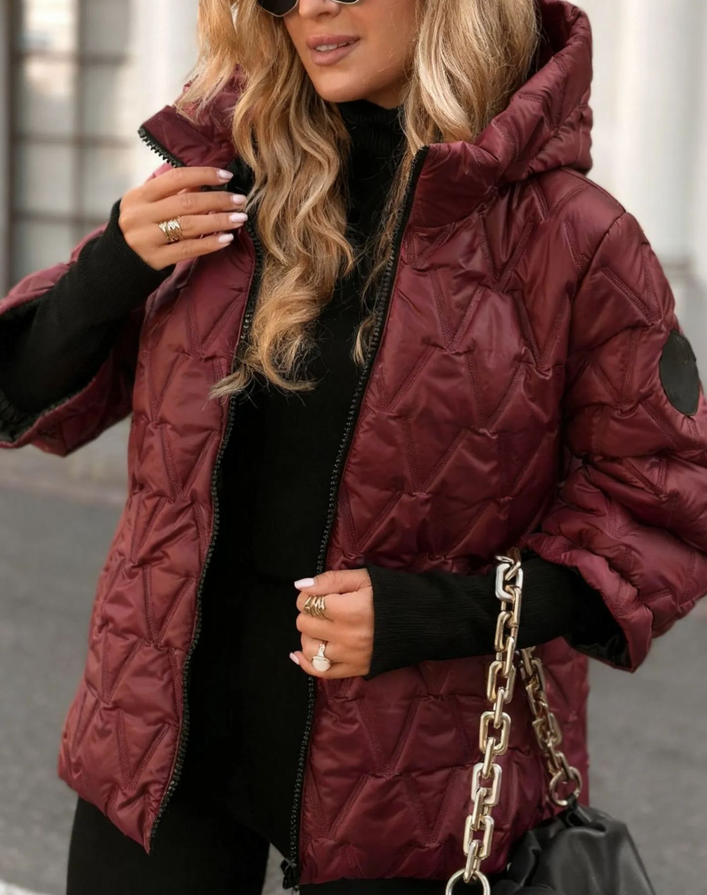 Quiet Afternoon burgundy short quilted jacket