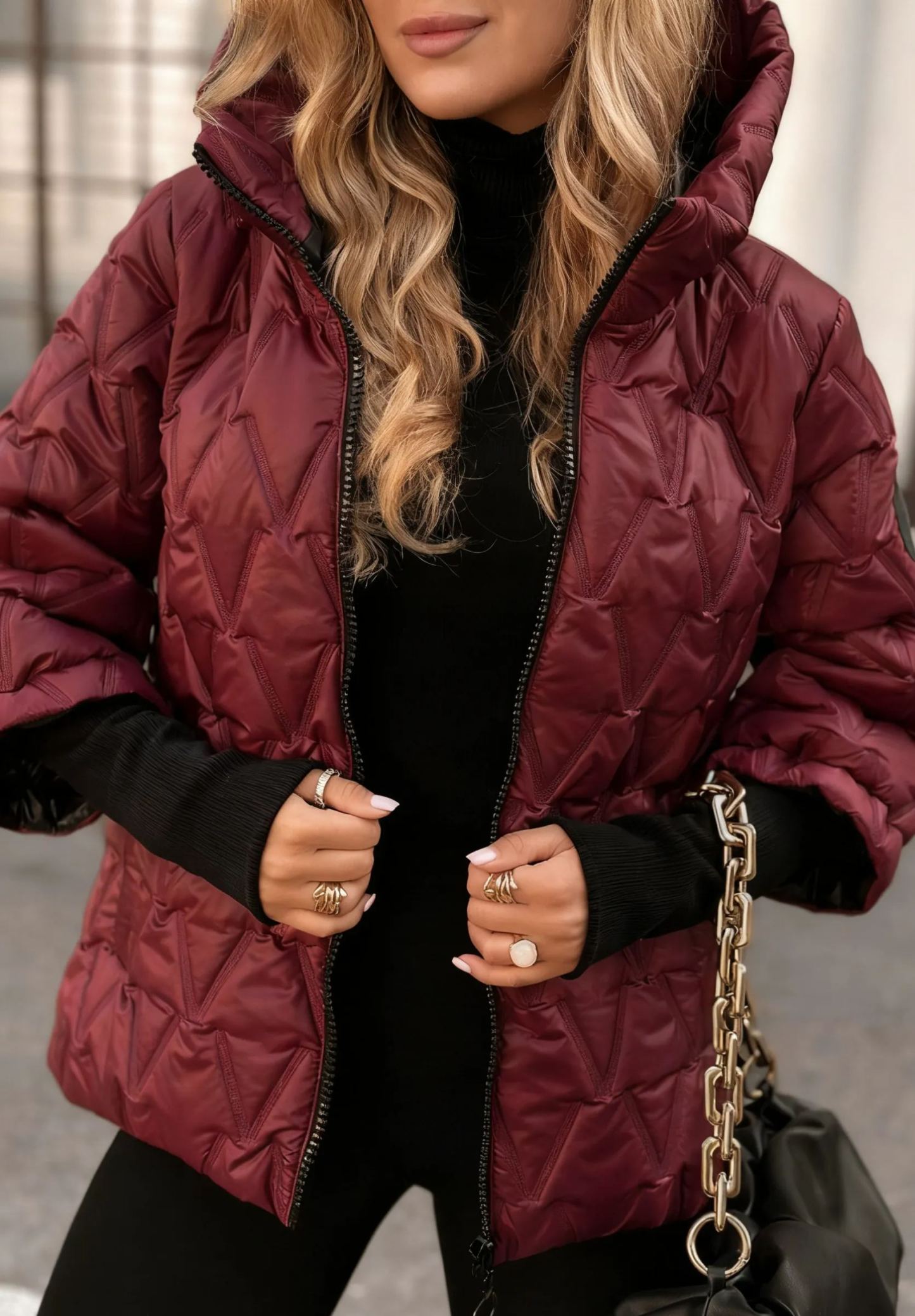 Quiet Afternoon burgundy short quilted jacket