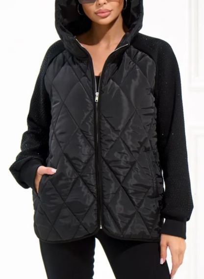 Quilted Jacket with Embellished Sleeves and Graphic Detail