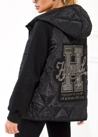 Quilted Jacket with Embellished Sleeves and Graphic Detail