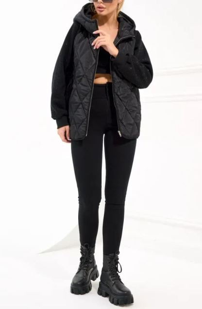 Quilted Jacket with Embellished Sleeves and Graphic Detail