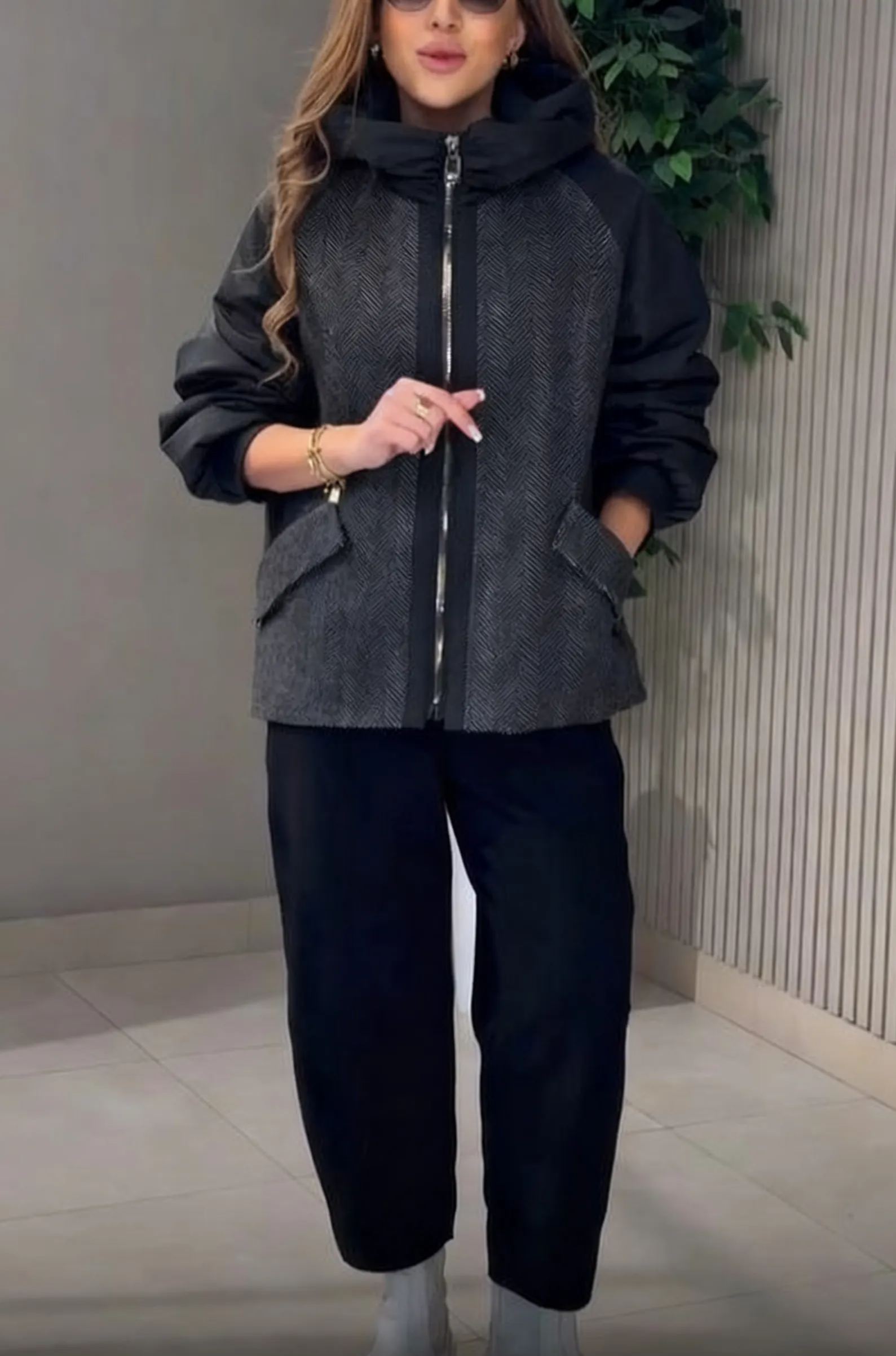 Herringbone and Nylon Hybrid Jacket