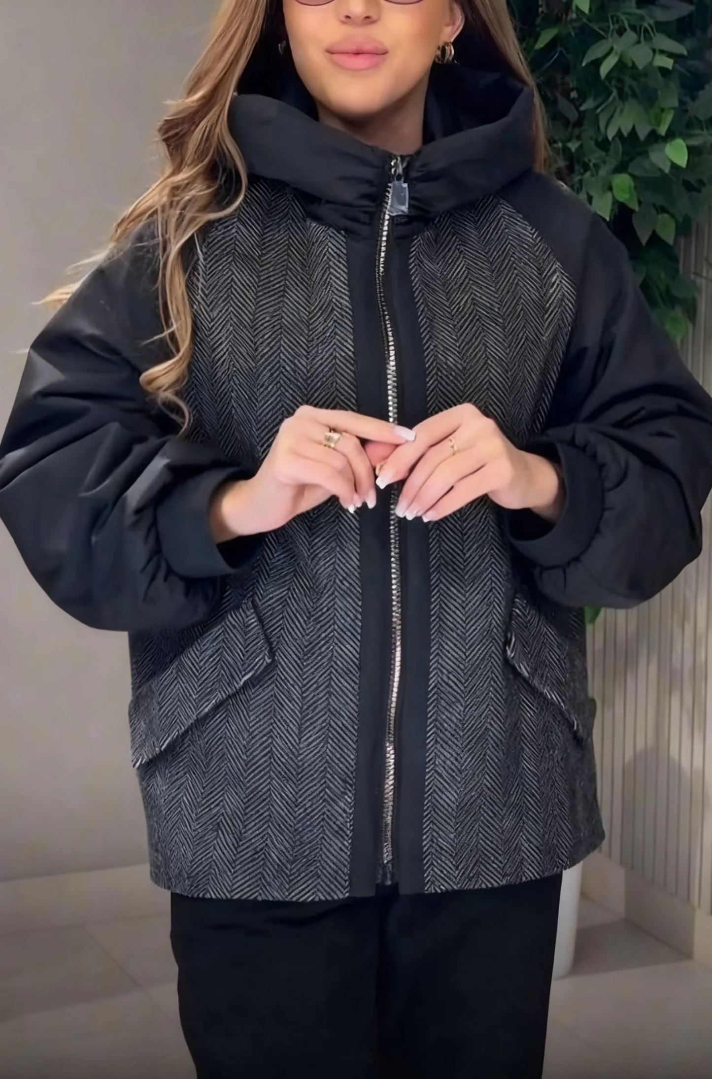 Herringbone and Nylon Hybrid Jacket