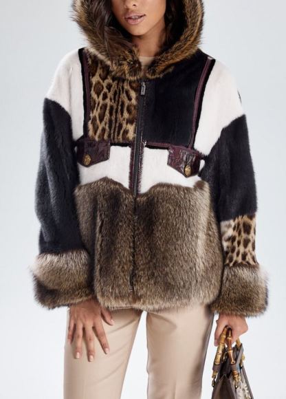 Patchwork Faux Fur Hooded Jacket