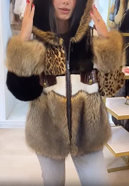 Patchwork Faux Fur Hooded Jacket