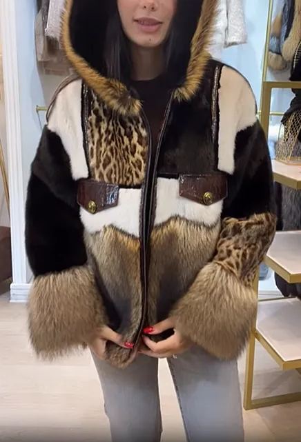 Patchwork Faux Fur Hooded Jacket