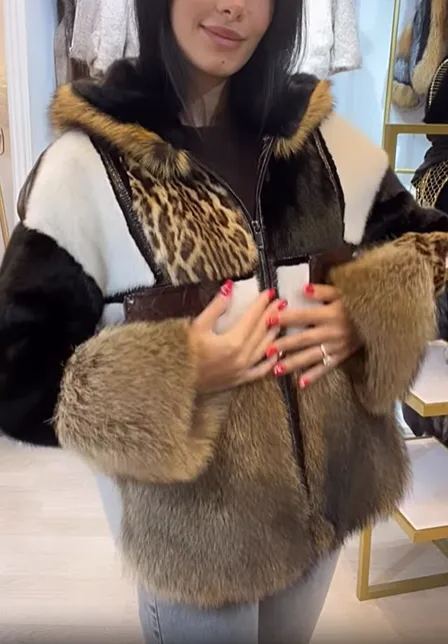 Patchwork Faux Fur Hooded Jacket