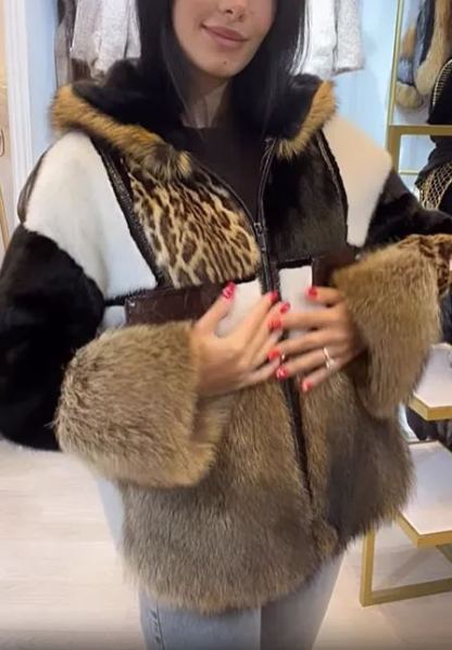 Patchwork Faux Fur Hooded Jacket