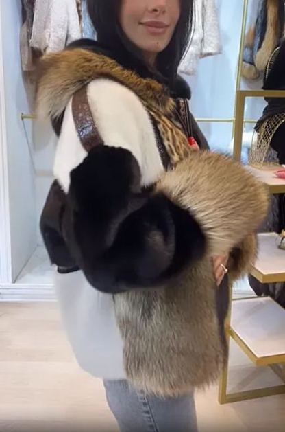 Patchwork Faux Fur Hooded Jacket