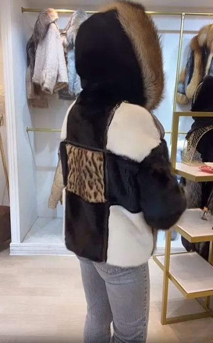 Patchwork Faux Fur Hooded Jacket