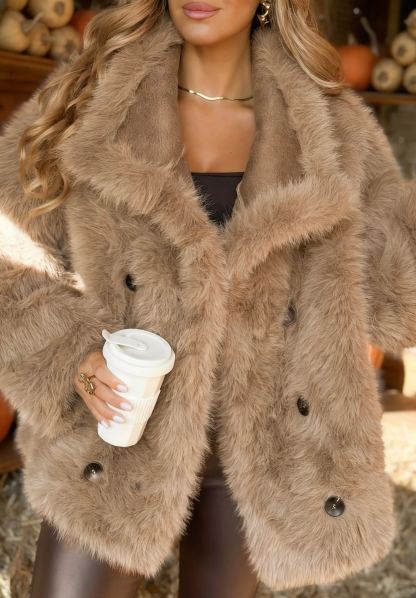 Mocha-colored double-faced suede fur coat