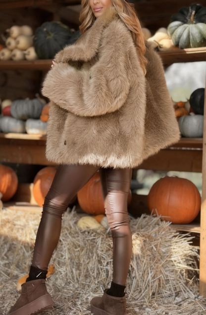 Mocha-colored double-faced suede fur coat