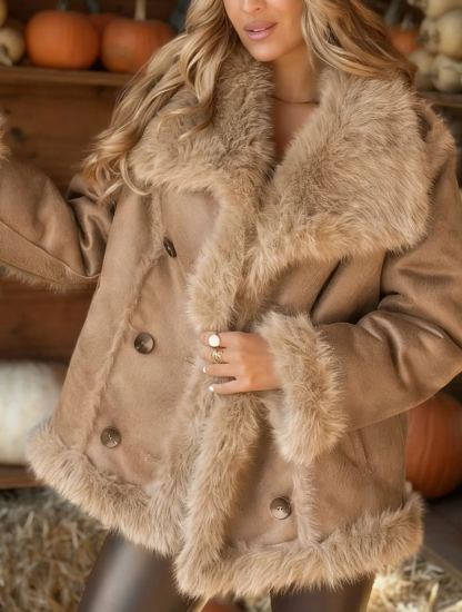 Mocha-colored double-faced suede fur coat