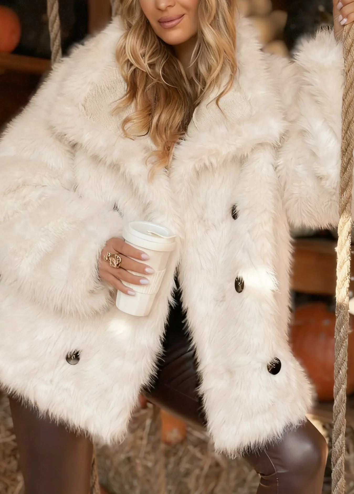 Mocha-colored double-faced suede fur coat