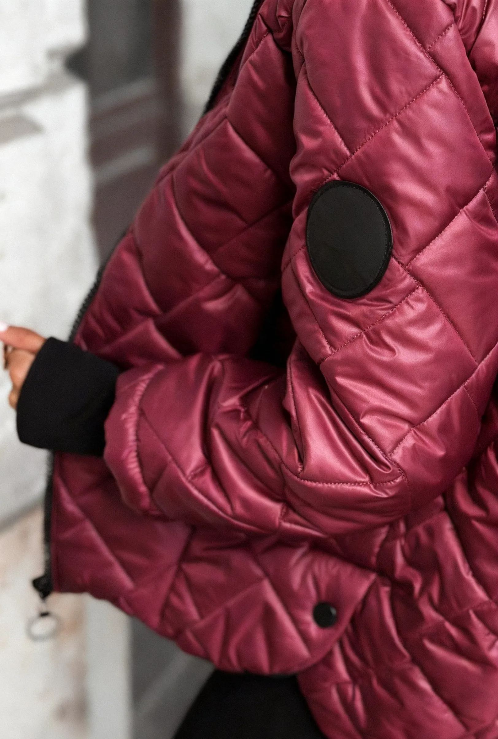 Burgundy Quilted Hooded Jacket