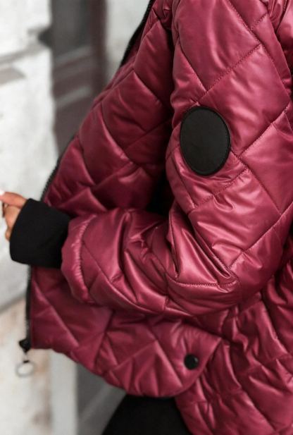 Burgundy Quilted Hooded Jacket