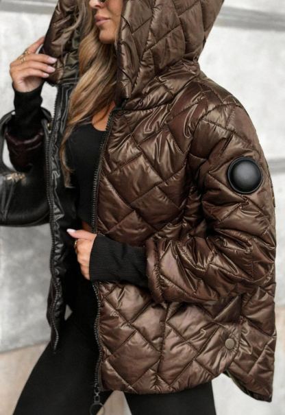 Burgundy Quilted Hooded Jacket
