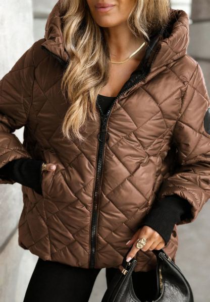 Burgundy Quilted Hooded Jacket