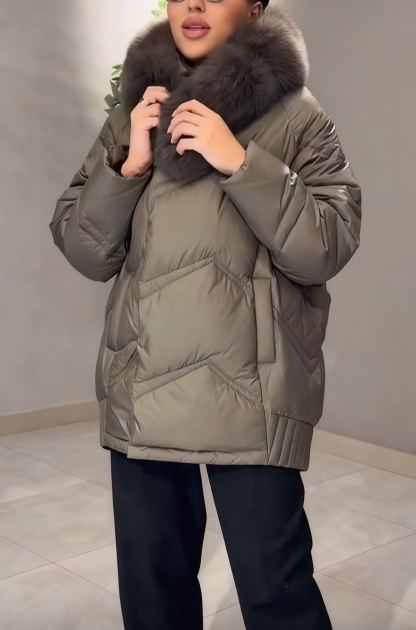 Quilted down jacket with fur collar
